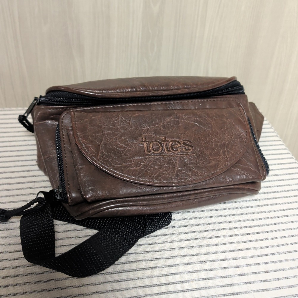 Totes Fanny Pack Women OS Brown Excellent Faux Leather Multi-Pocket Waist Bag